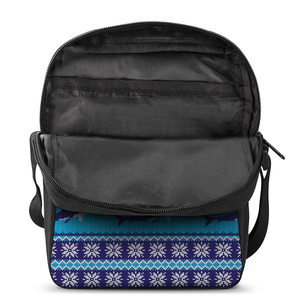 Shark Knitted Pattern Print Rectangular Crossbody Bag