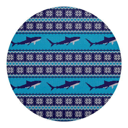 Shark Knitted Pattern Print Round Blanket