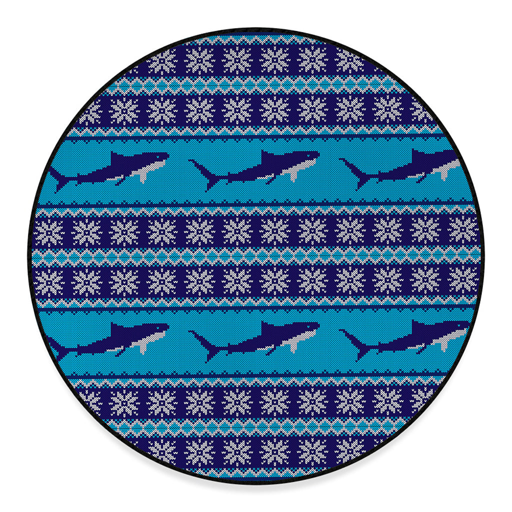 Shark Knitted Pattern Print Round Floor Mat