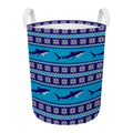 Shark Knitted Pattern Print Round Laundry Basket