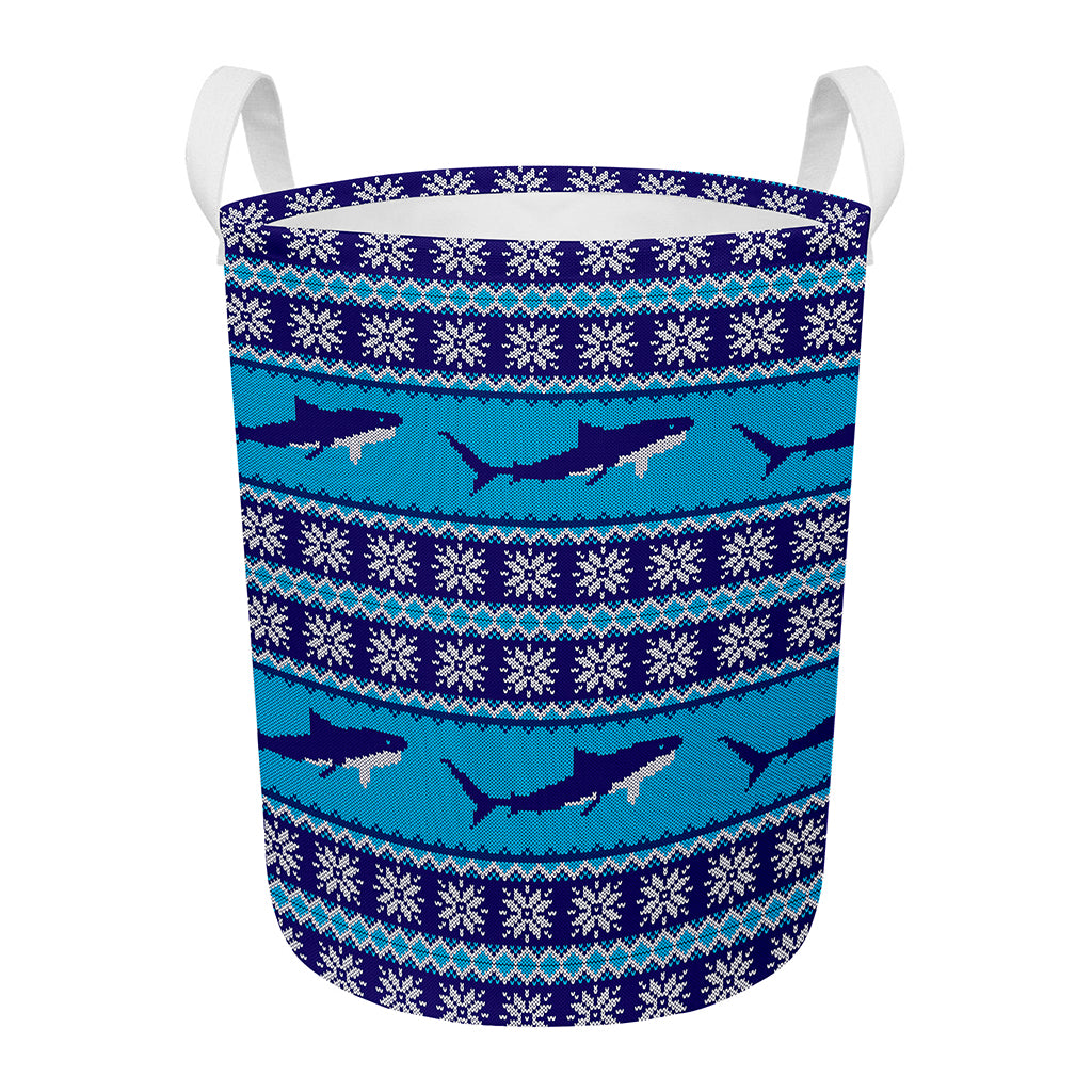 Shark Knitted Pattern Print Round Laundry Basket