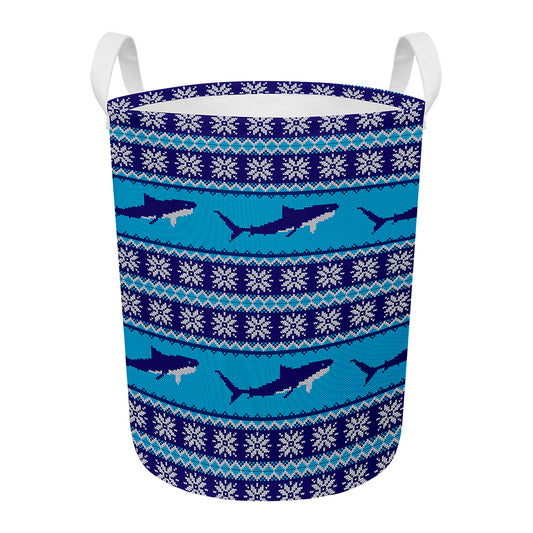 Shark Knitted Pattern Print Round Laundry Basket