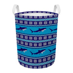Shark Knitted Pattern Print Round Laundry Basket