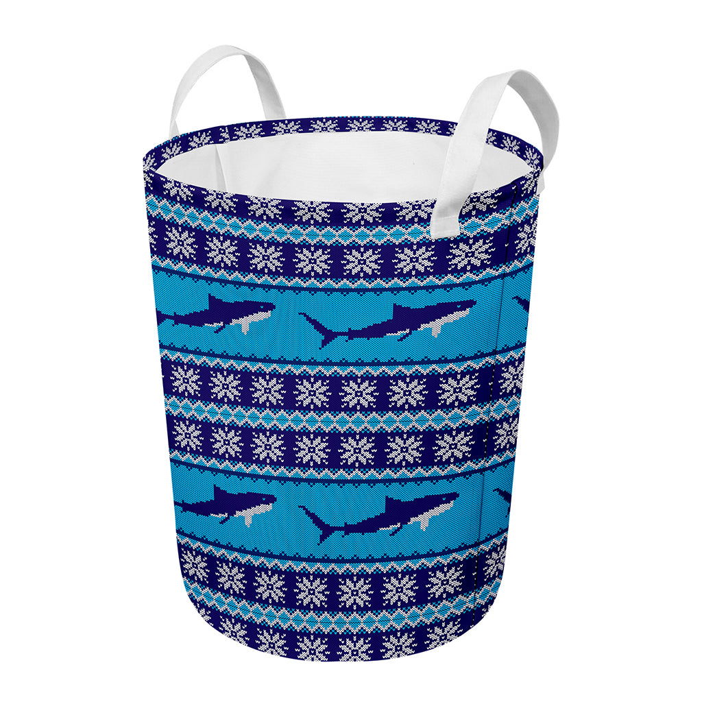 Shark Knitted Pattern Print Round Laundry Basket