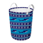 Shark Knitted Pattern Print Round Laundry Basket