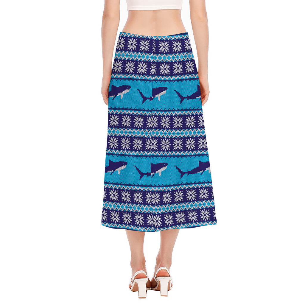 Shark Knitted Pattern Print Side Slit Midi Skirt