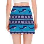 Shark Knitted Pattern Print Side Slit Mini Skirt