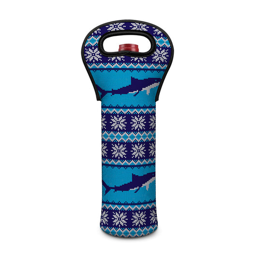 Shark Knitted Pattern Print Single Neoprene Wine Tote