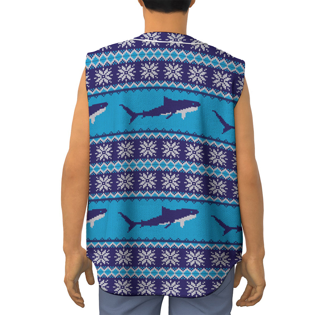 Shark Knitted Pattern Print Sleeveless Baseball Jersey