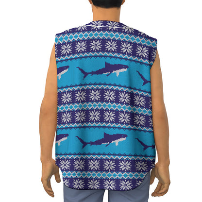 Shark Knitted Pattern Print Sleeveless Baseball Jersey