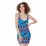 Shark Knitted Pattern Print Sleeveless Bodycon Dress