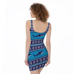 Shark Knitted Pattern Print Sleeveless Bodycon Dress