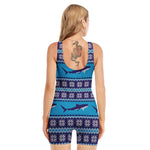 Shark Knitted Pattern Print Sleeveless One Piece Swimsuit