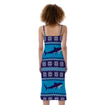 Shark Knitted Pattern Print Slim Fit Midi Cami Dress