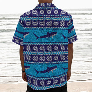 Shark Knitted Pattern Print Textured Short Sleeve Shirt