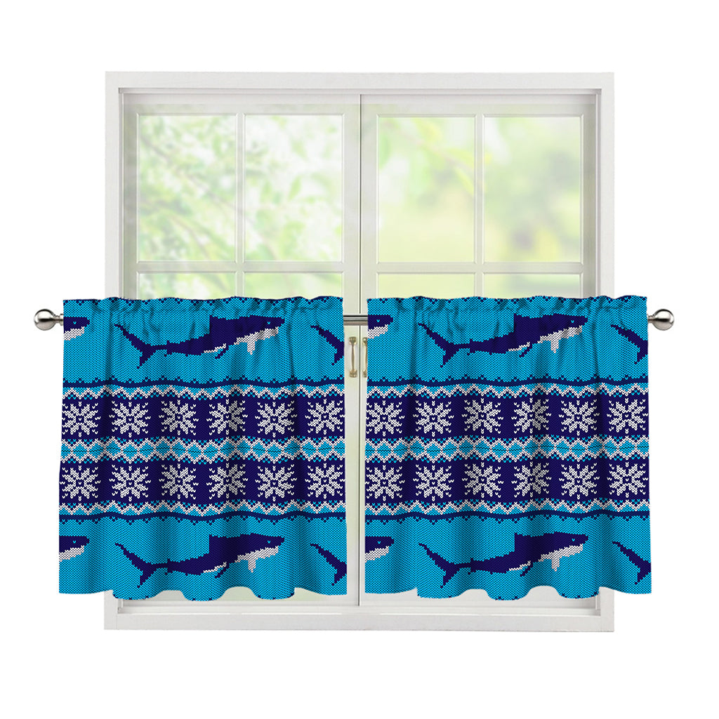 Shark Knitted Pattern Print Tier Curtains