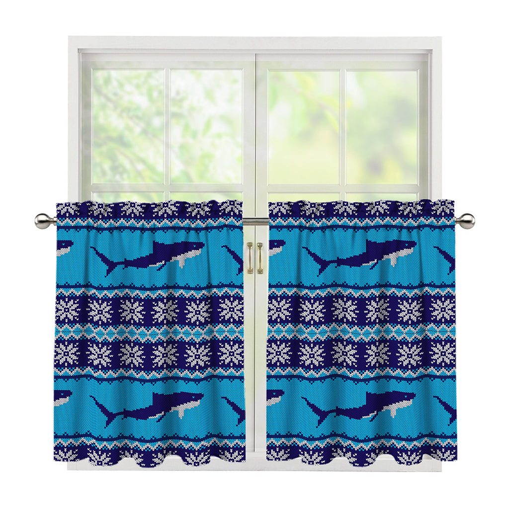 Shark Knitted Pattern Print Tier Curtains
