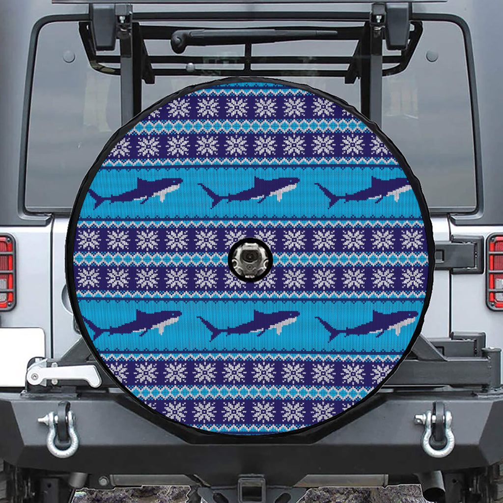 Shark Knitted Pattern Print Tire Cover With Camera Hole