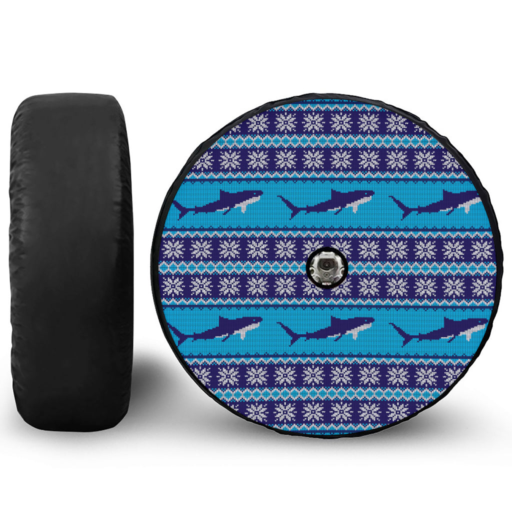 Shark Knitted Pattern Print Tire Cover With Camera Hole