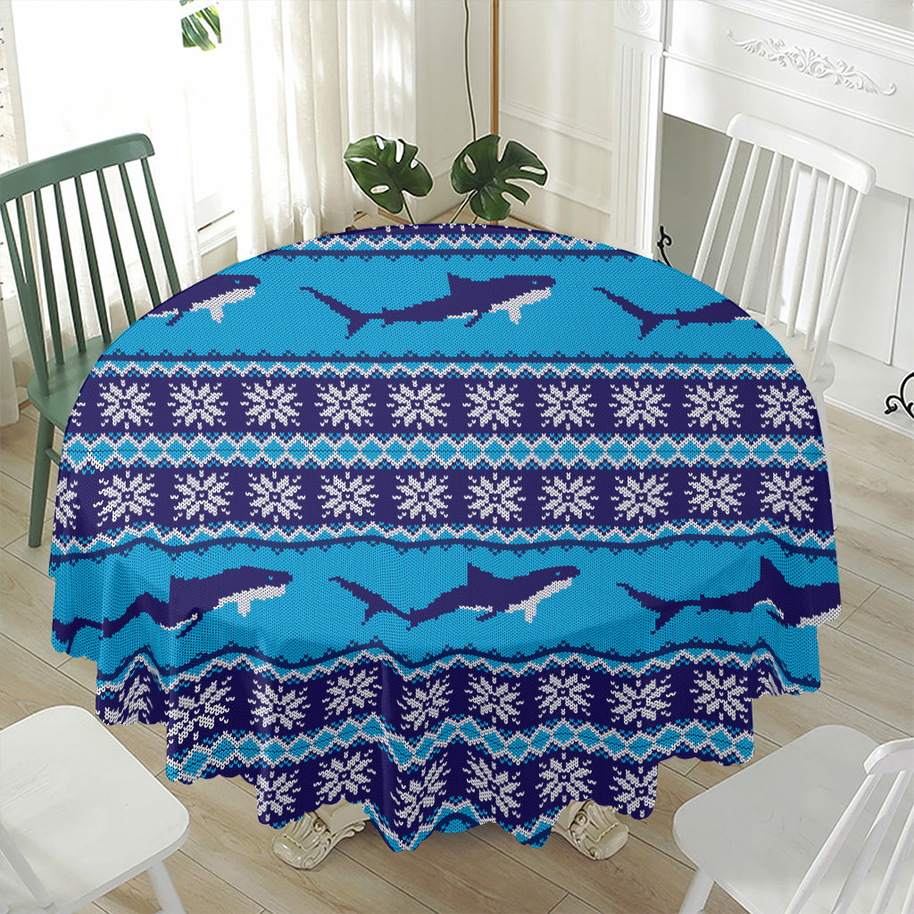 Shark Knitted Pattern Print Waterproof Round Tablecloth