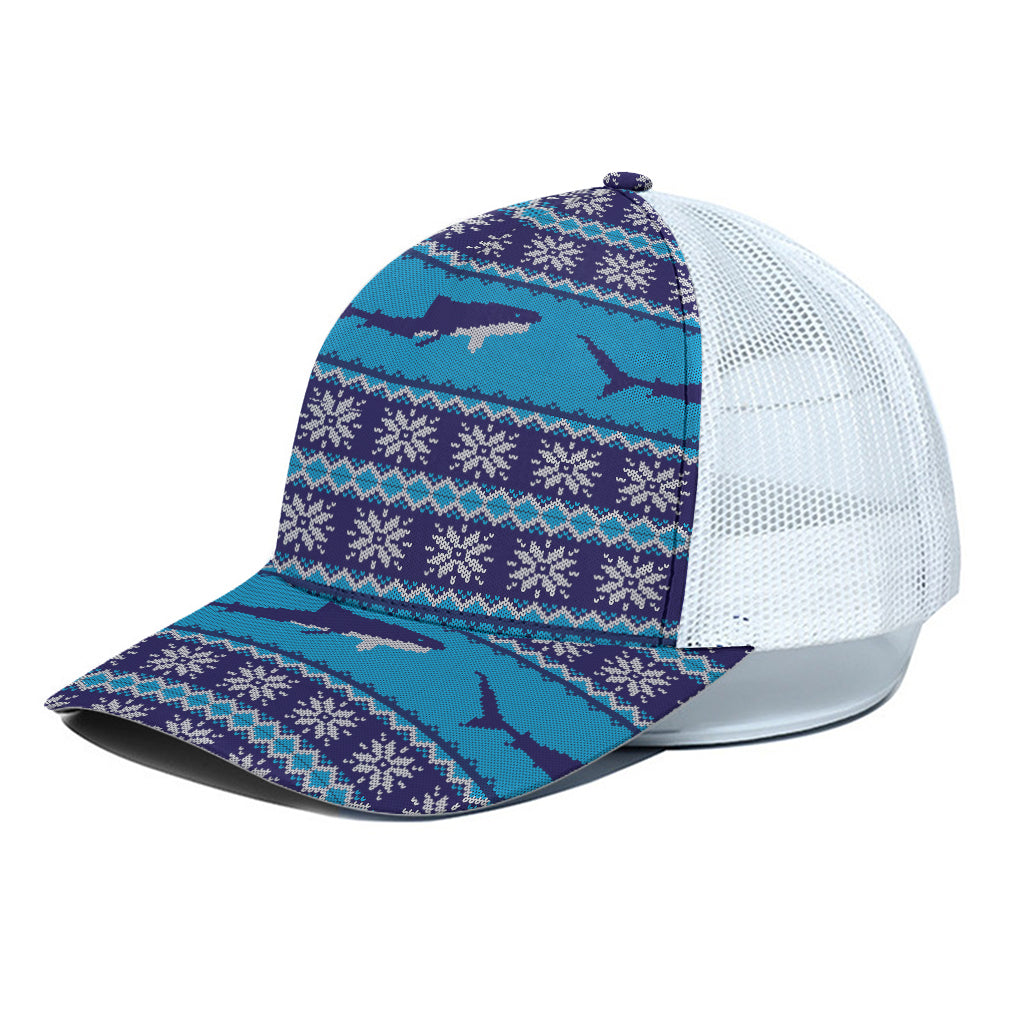 Shark Knitted Pattern Print White Mesh Trucker Cap