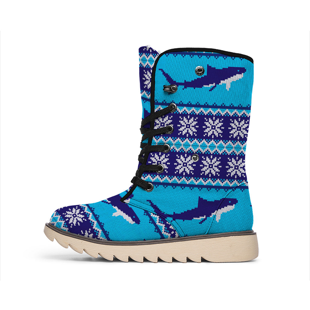 Shark Knitted Pattern Print Winter Boots