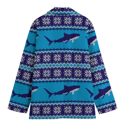 Shark Knitted Pattern Print Women's Blazer