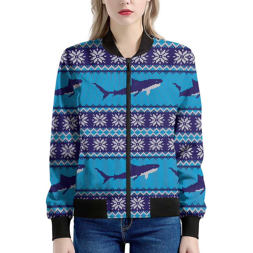 Shark Knitted Pattern Print Women's Bomber Jacket