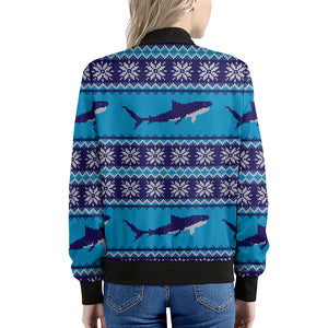 Shark Knitted Pattern Print Women's Bomber Jacket