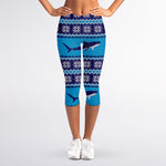 Shark Knitted Pattern Print Women's Capri Leggings