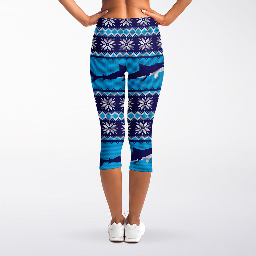 Shark Knitted Pattern Print Women's Capri Leggings