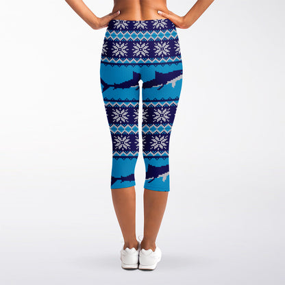 Shark Knitted Pattern Print Women's Capri Leggings