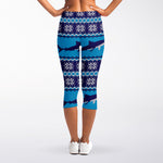 Shark Knitted Pattern Print Women's Capri Leggings