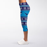 Shark Knitted Pattern Print Women's Capri Leggings
