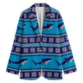 Shark Knitted Pattern Print Women's Cotton Blazer