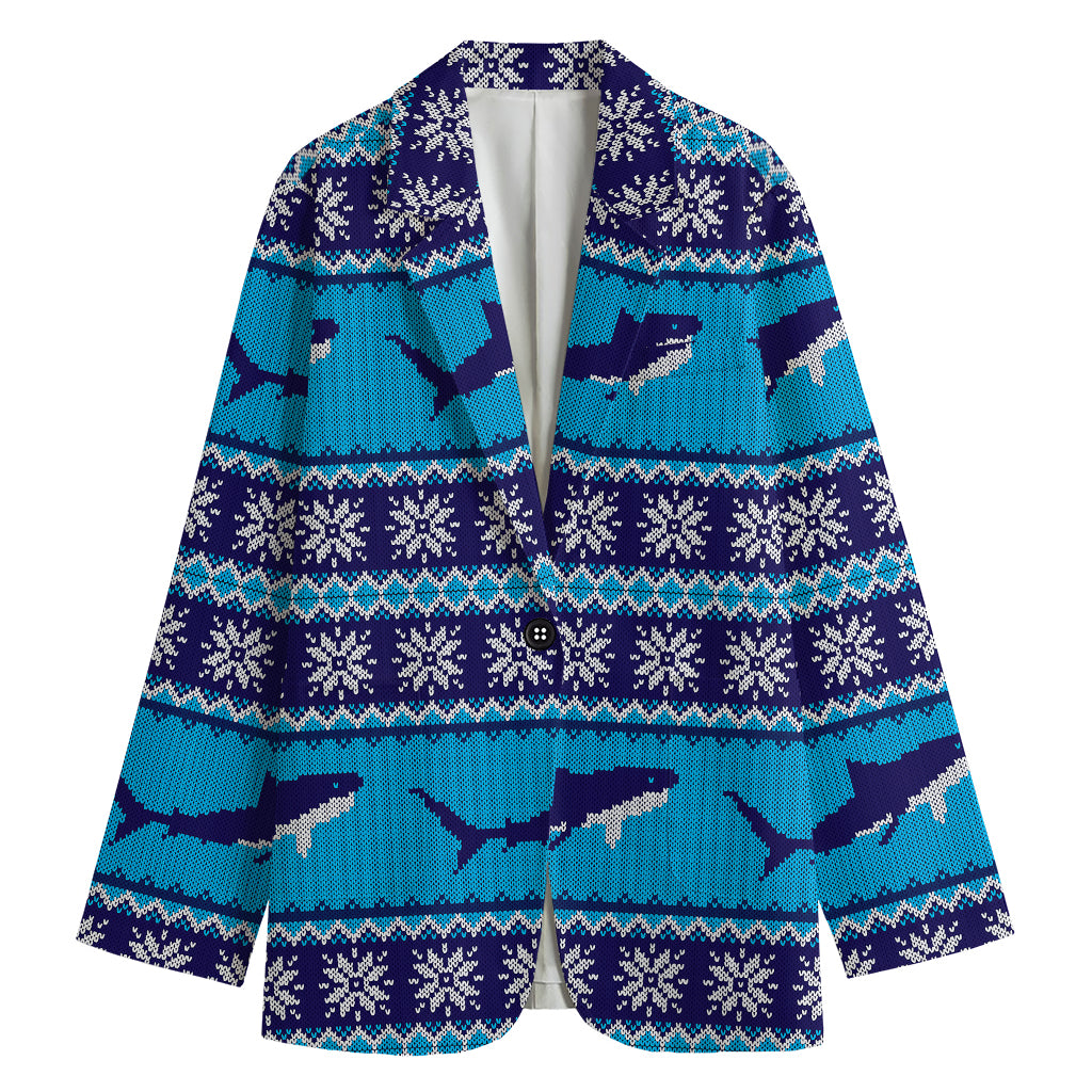 Shark Knitted Pattern Print Women's Cotton Blazer
