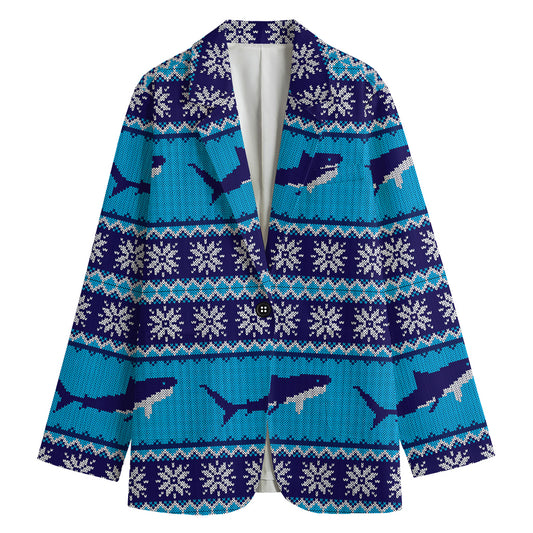 Shark Knitted Pattern Print Women's Cotton Blazer