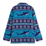 Shark Knitted Pattern Print Women's Cotton Blazer