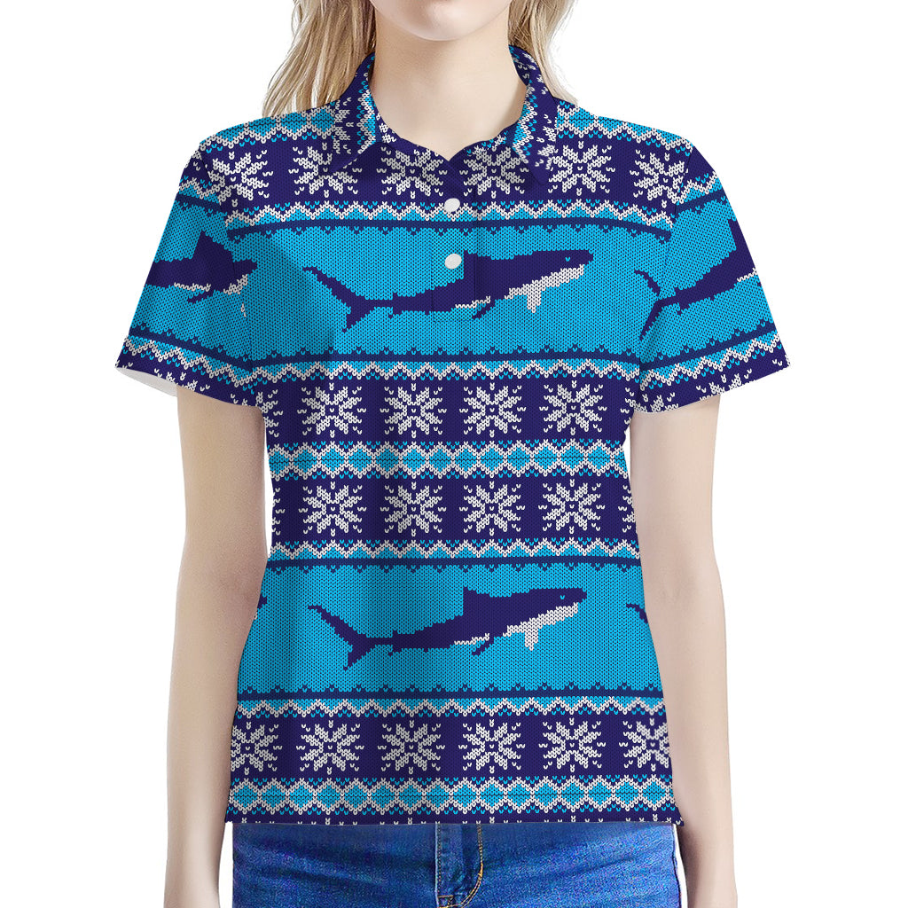 Shark Knitted Pattern Print Women's Polo Shirt