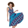 Shark Knitted Pattern Print Sleeveless Knee Length Dress
