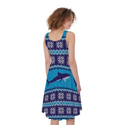 Shark Knitted Pattern Print Women's Sleeveless Dress