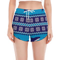 Shark Knitted Pattern Print Women's Split Running Shorts