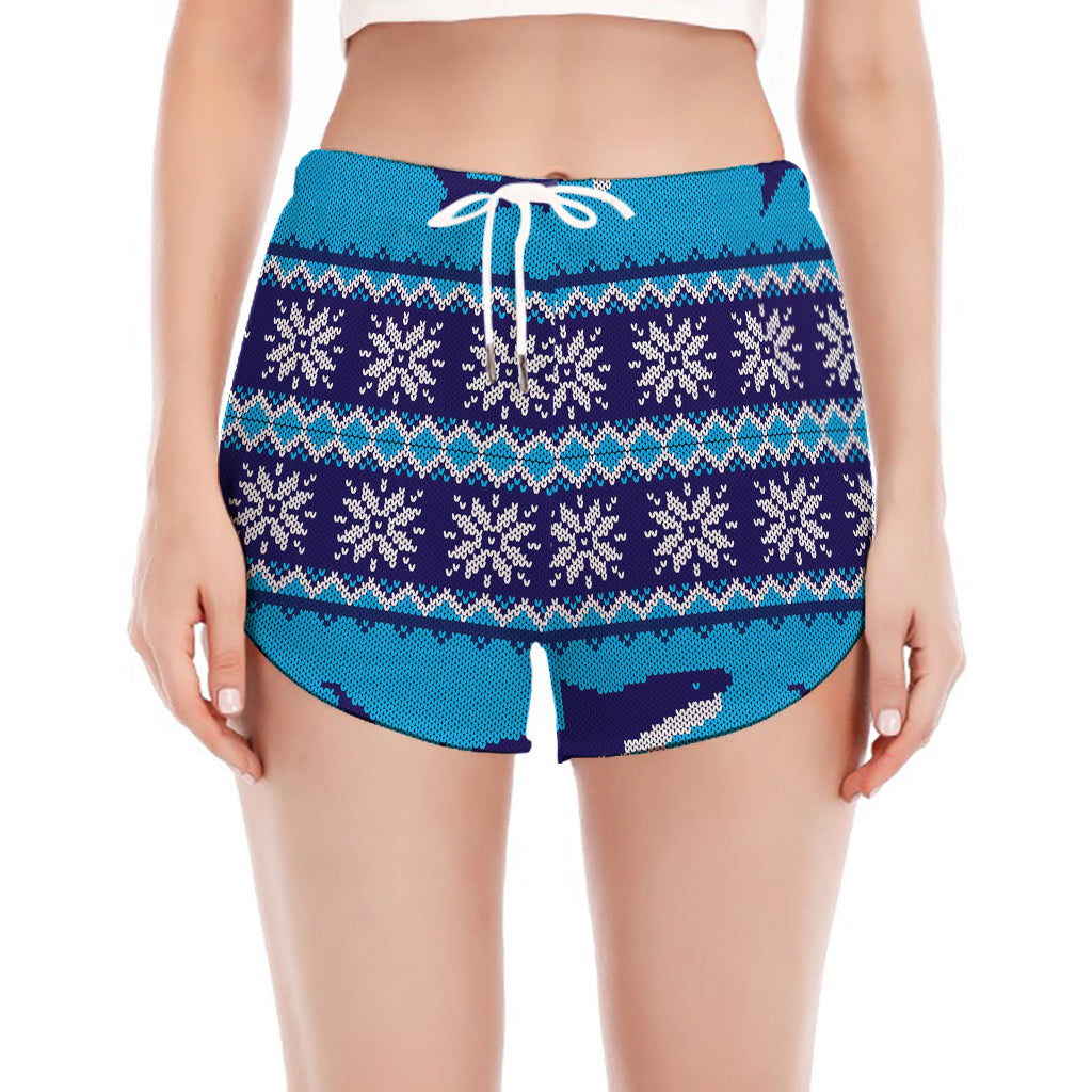 Shark Knitted Pattern Print Women's Split Running Shorts