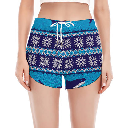 Shark Knitted Pattern Print Women's Split Running Shorts