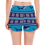 Shark Knitted Pattern Print Women's Split Running Shorts