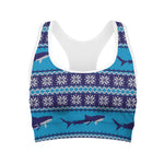 Shark Knitted Pattern Print Women's Sports Bra