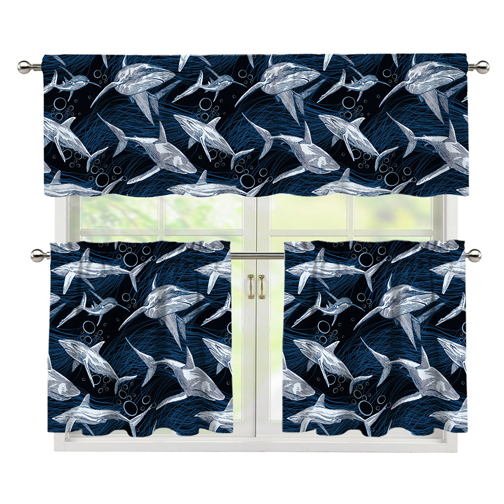 Shark Underwear Pattern Print 3 Piece Kitchen Curtains