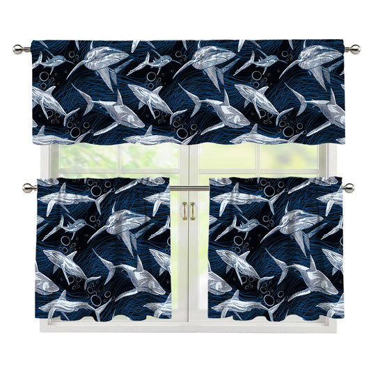 Shark Underwear Pattern Print 3 Piece Kitchen Curtains