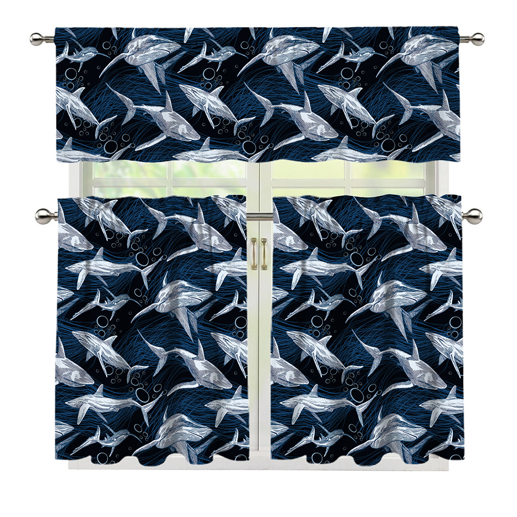 Shark Underwear Pattern Print 3 Piece Kitchen Curtains