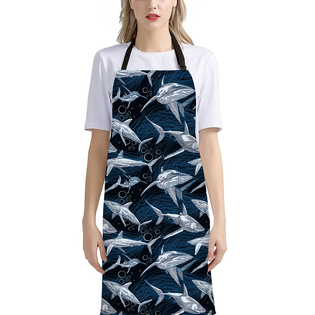 Shark Underwear Pattern Print Bib Apron With Pocket